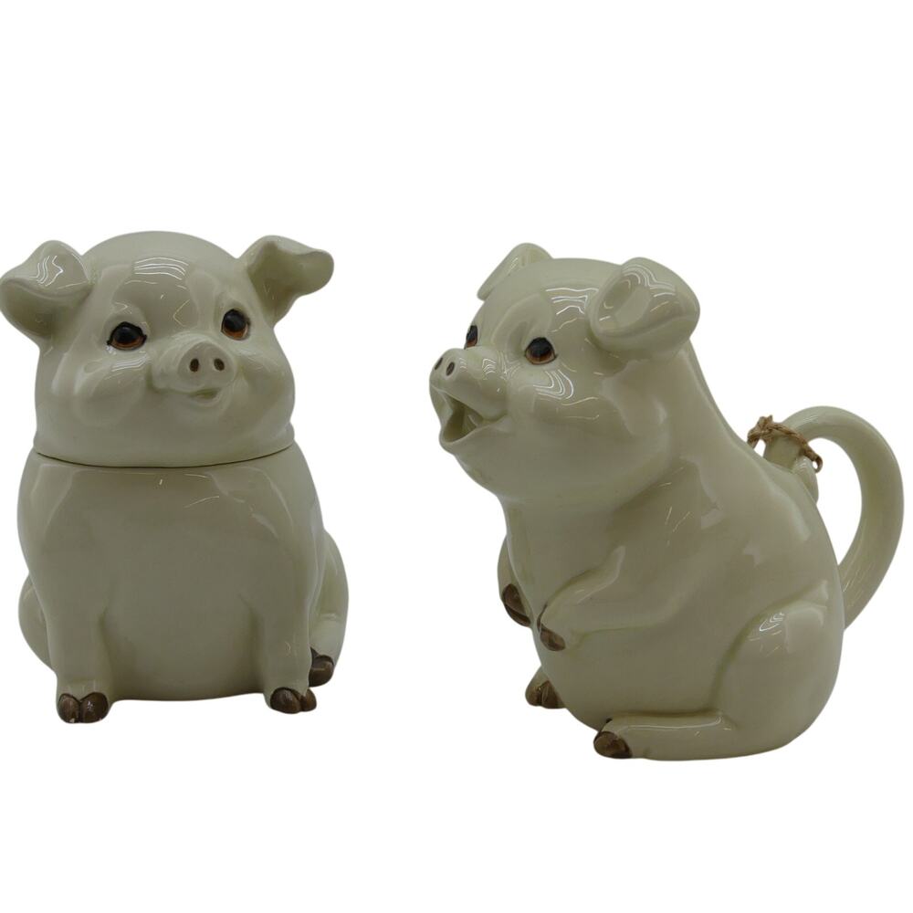 Lot of 2 Vintage Quon Quon Japan Ceramic Pig Sugar Bowl & Creamer Set